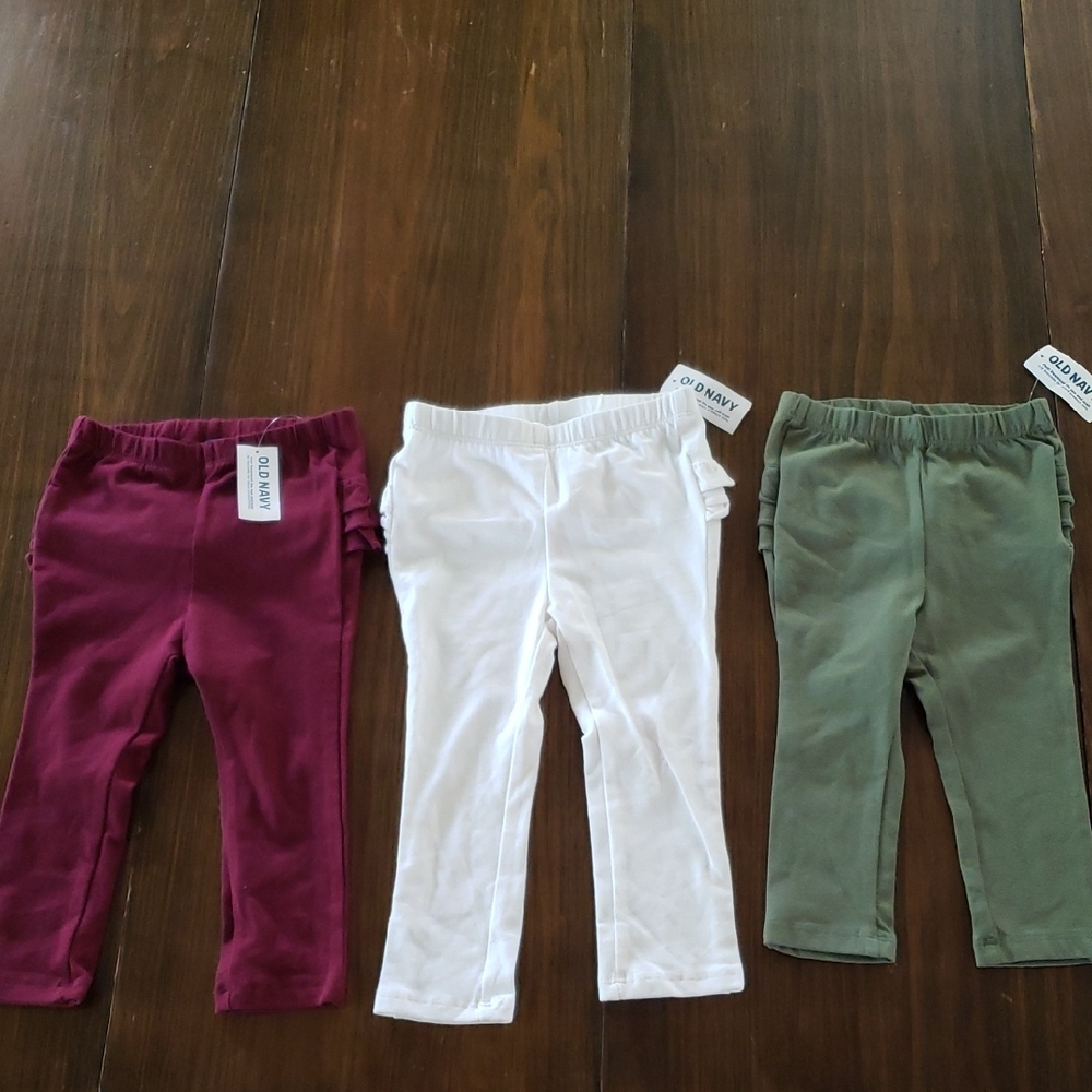 Old Navy Girls' Ruffle-Trim Leggings in Burgundy, White & Olive